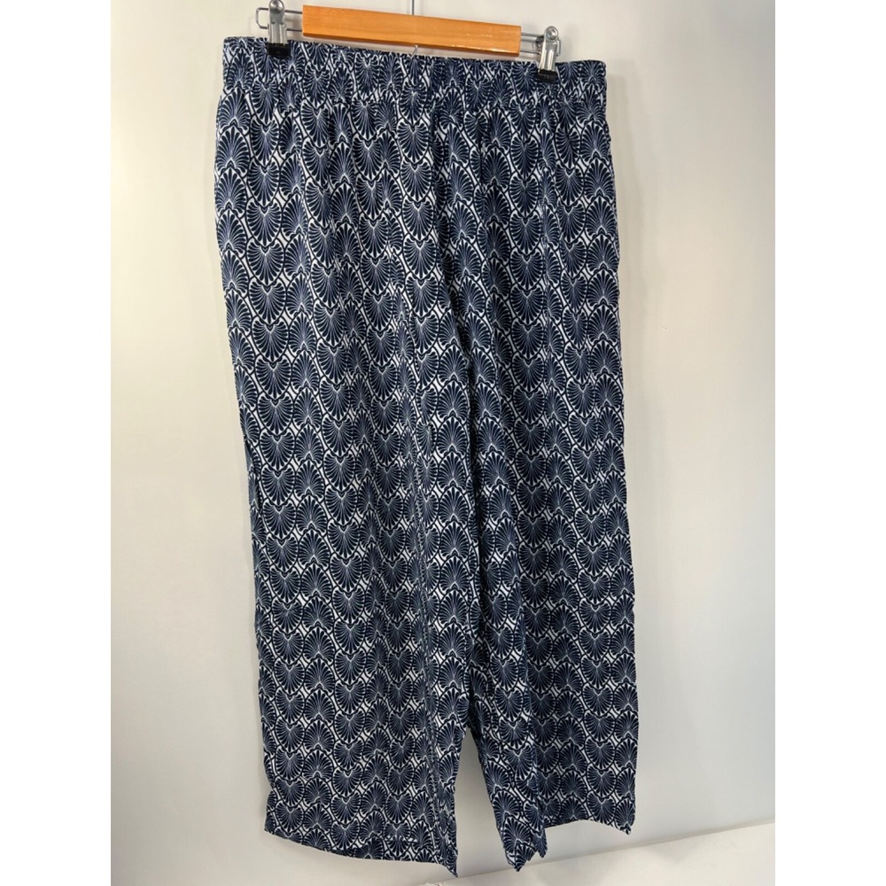 Crown &‎ Ivy Pants Women's Size L  Blue/White Wide Leg Elastic Waist Pockets